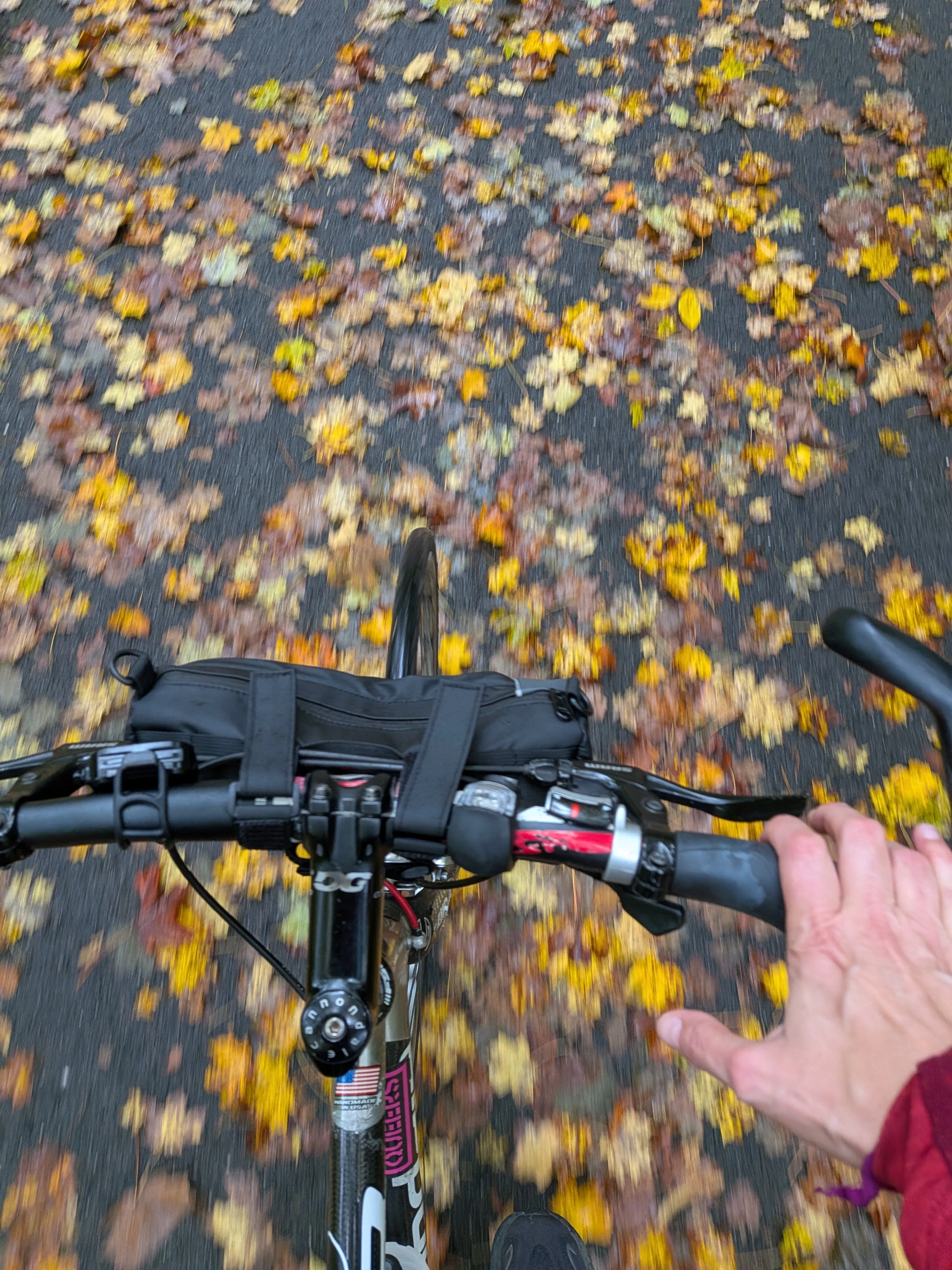 Riding the trail, with the brake that failed on the right