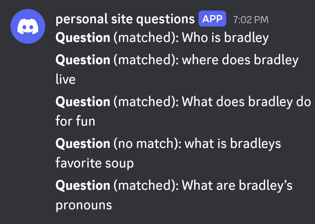 Questions from the Ask page showing up in a private Discord channel